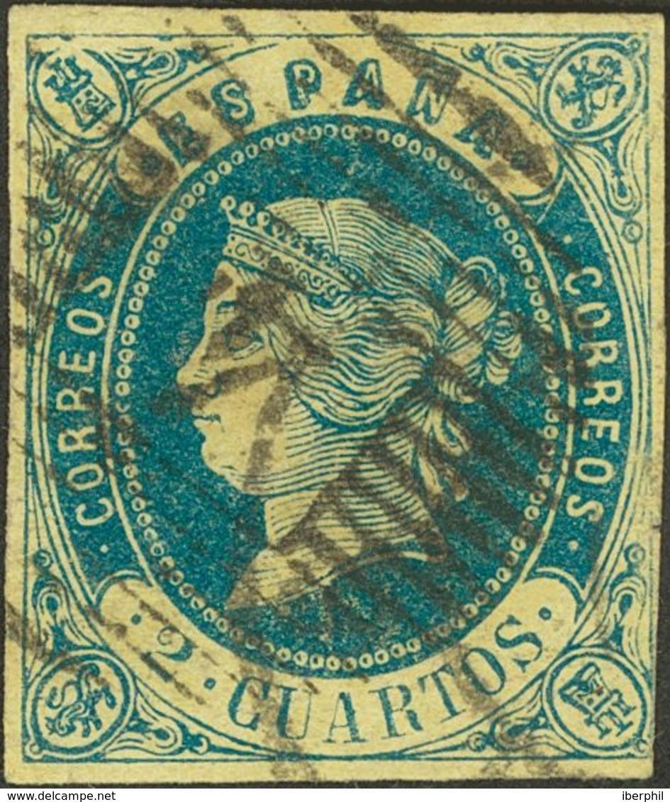 º57. 1862. 2 Cuartos Azul. Matasello Numeral, Aplicado En Bélgica. MAGNIFICO Y MUY RARO. - Sonstige & Ohne Zuordnung