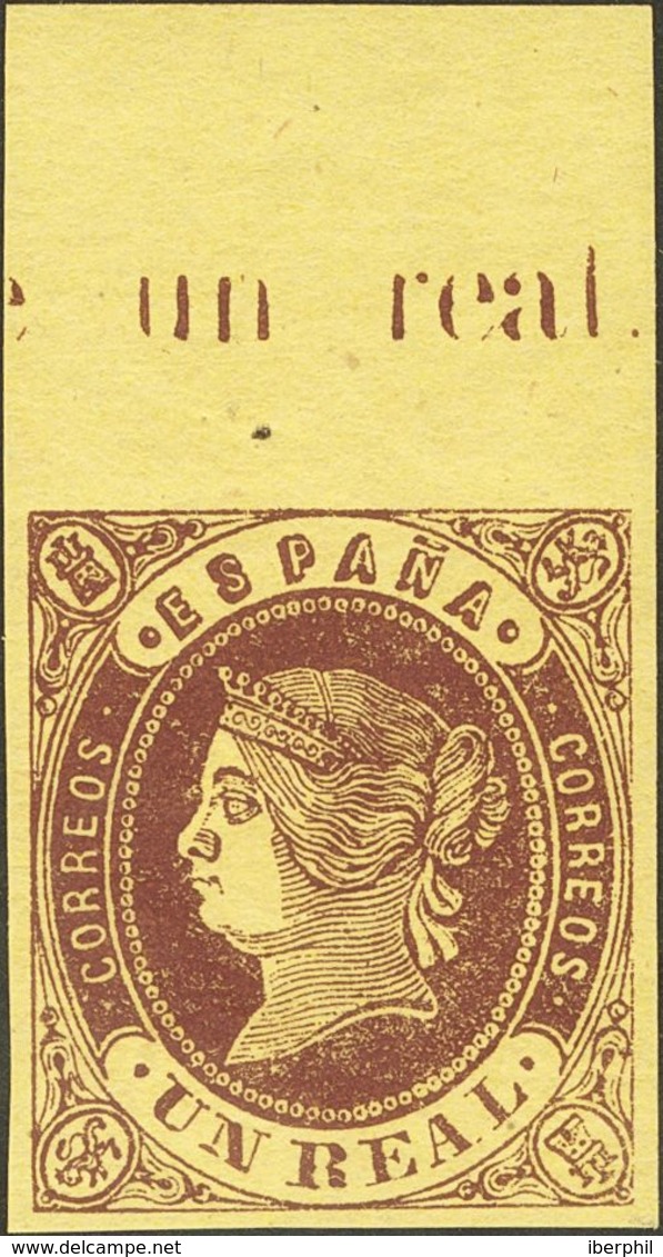 **61. 1862. 1 Real Castaño, Borde De Hoja Con Leyenda. PIEZA DE LUJO. - Sonstige & Ohne Zuordnung