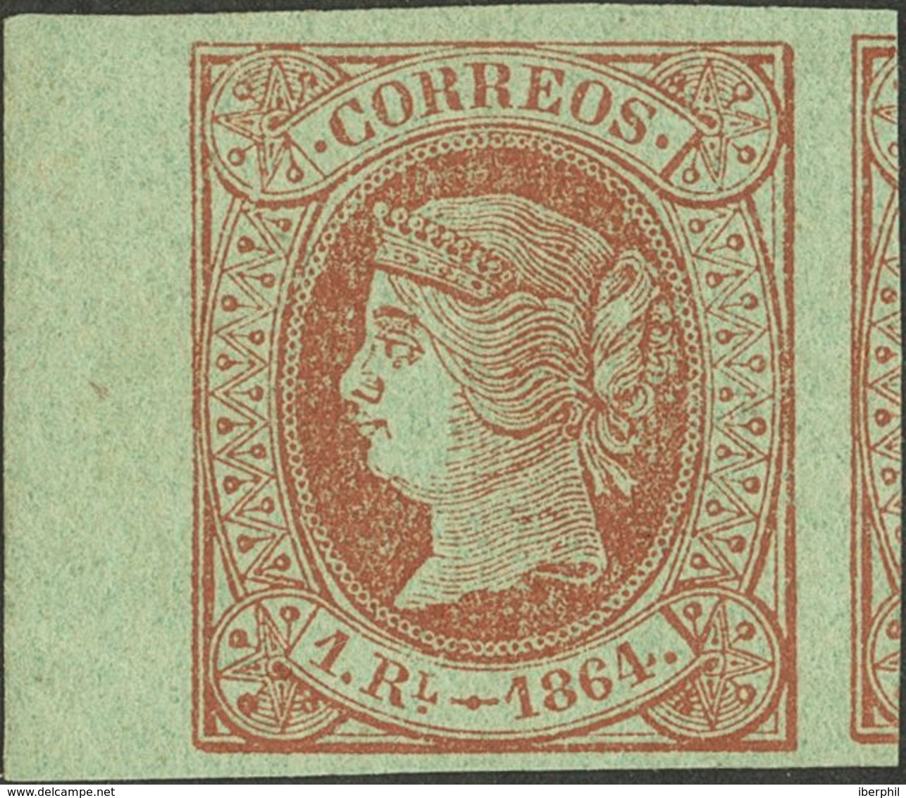 *67. 1864. 1 Real Castaño, Borde De Hoja. MAGNIFICO. Edifil 2018: 275 Euros - Altri & Non Classificati