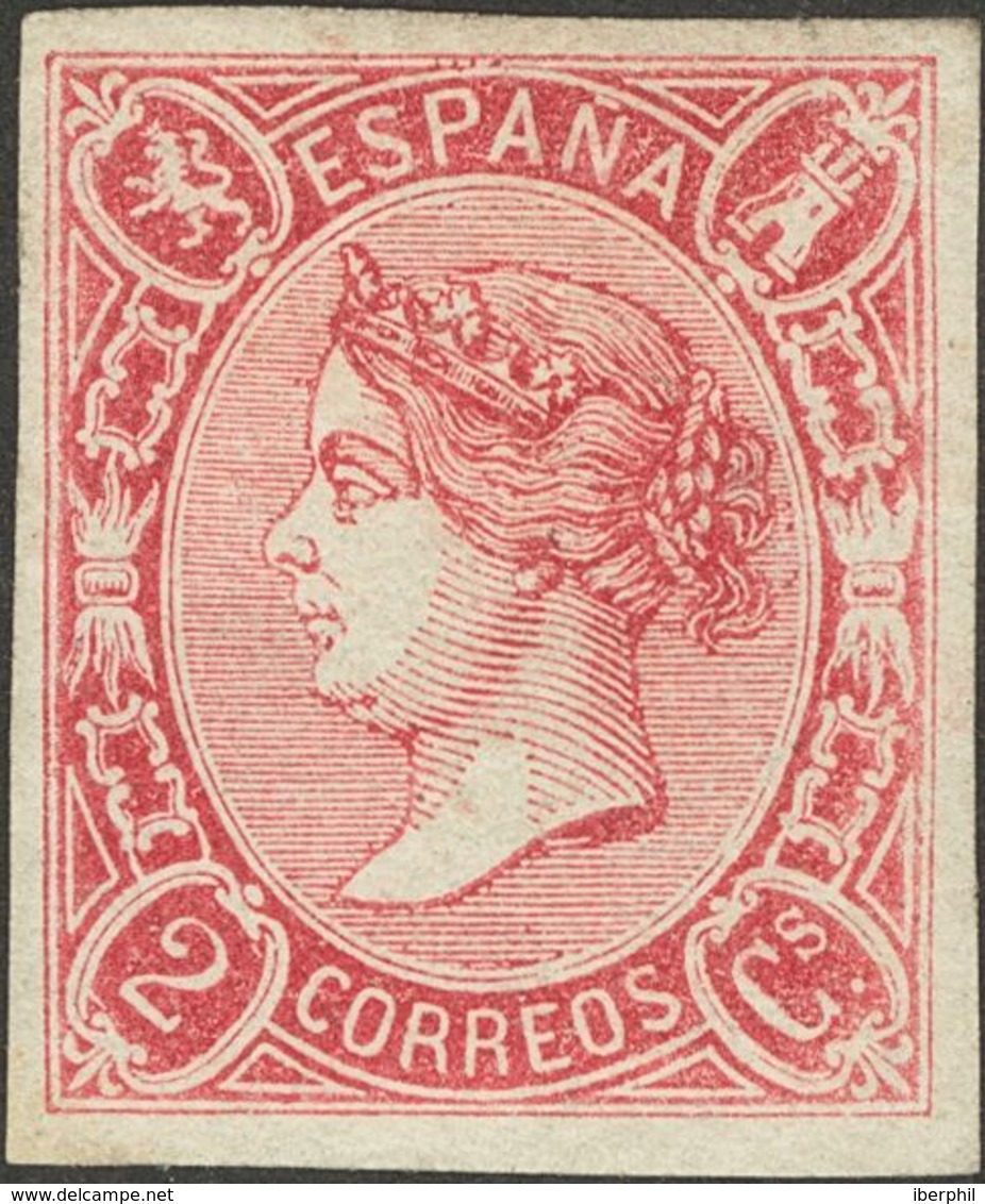 *69. 1865. 2 Cuartos Carmín. Color Intenso. MAGNIFICO. Cert. GRAUS. Edifil 2018: 430 Euros - Otros & Sin Clasificación