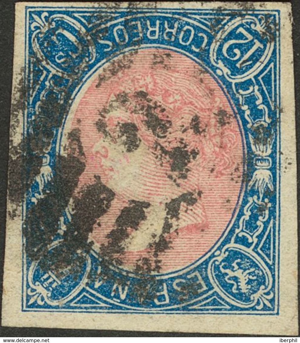 º70ei. 1865. 12 Cuartos Azul Y Rosa. Variedad ERROR MARCO INVERTIDO. MAGNIFICO Y RARO. Edifil 2014: 1.575 Euros - Otros & Sin Clasificación