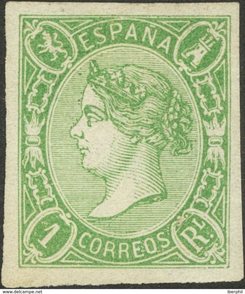 *72. 1865. 1 Real Verde. Grandes Márgenes Y Color Excepcional. MAGNIFICO. Cert. CEM. - Andere & Zonder Classificatie