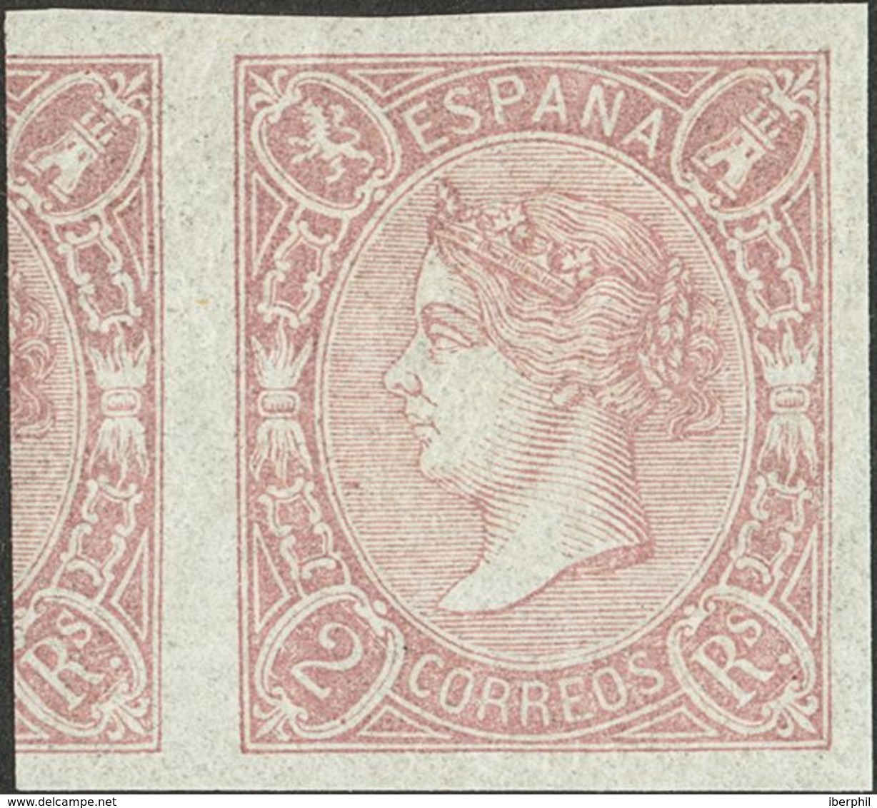 **73. 1865. 2 Reales Lila. Márgenes Enormes (con Parte Del Sello De Al Lado) Y Color Intenso. PIEZA DE LUJO E INUSUAL TO - Altri & Non Classificati