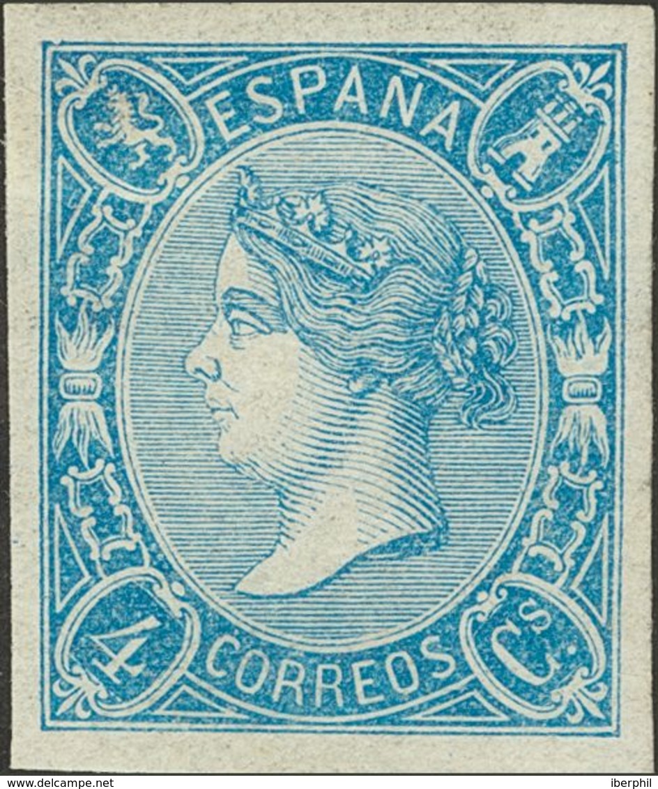 (*)NE2. 1865. 4 Cuartos Azul. NO EMITIDO. PIEZA DE LUJO, RARO ESPECIALMENTE EN ESTA ESPECTACULAR CALIDAD. Cert. CEM. - Altri & Non Classificati