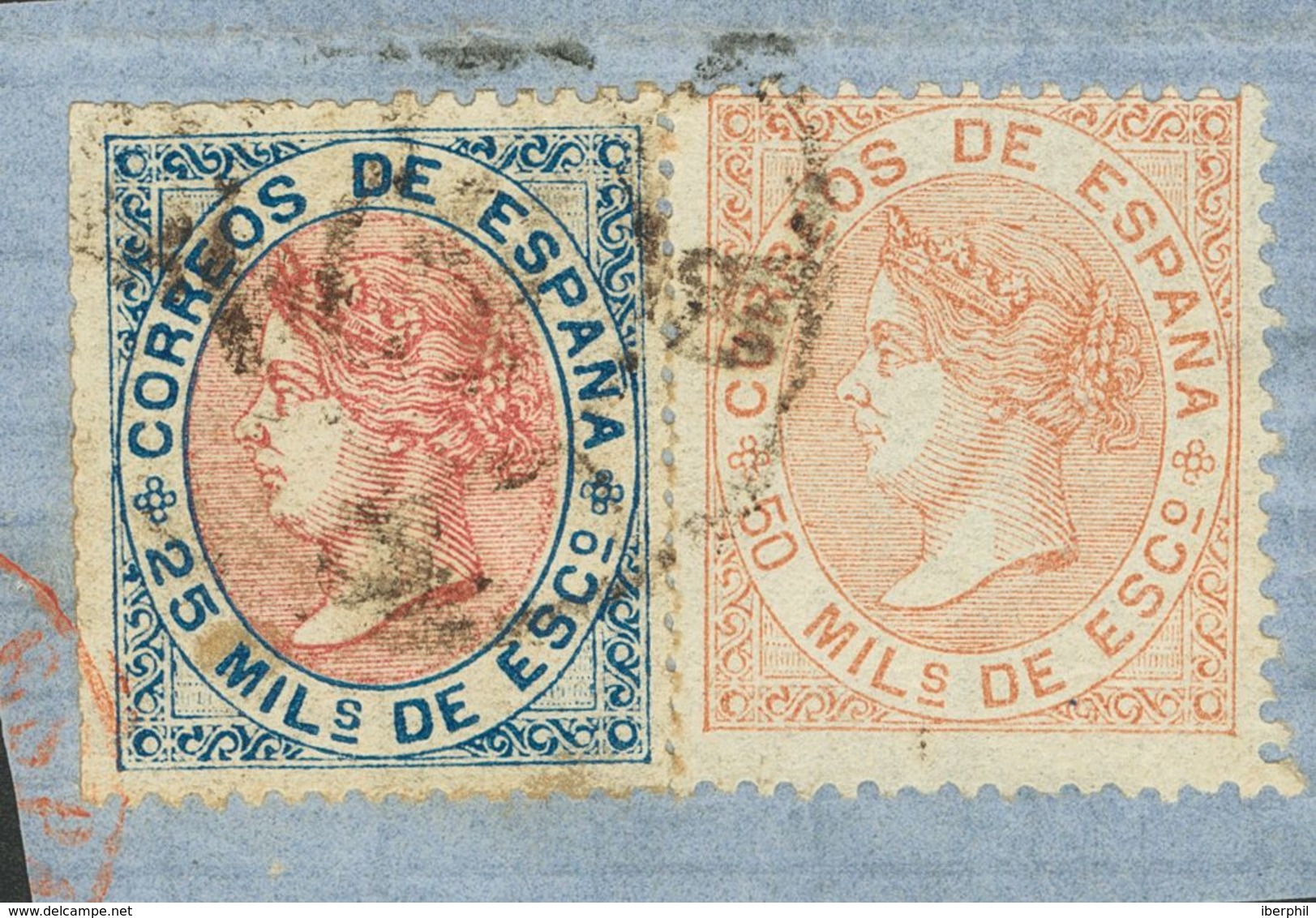 Fragmento 95, 96. 1867. 25 Mils Azul Y Rosa Y 50 Mils Castaño Amarillo, Sobre Fragmento (combinación Para Franqueo Front - Otros & Sin Clasificación