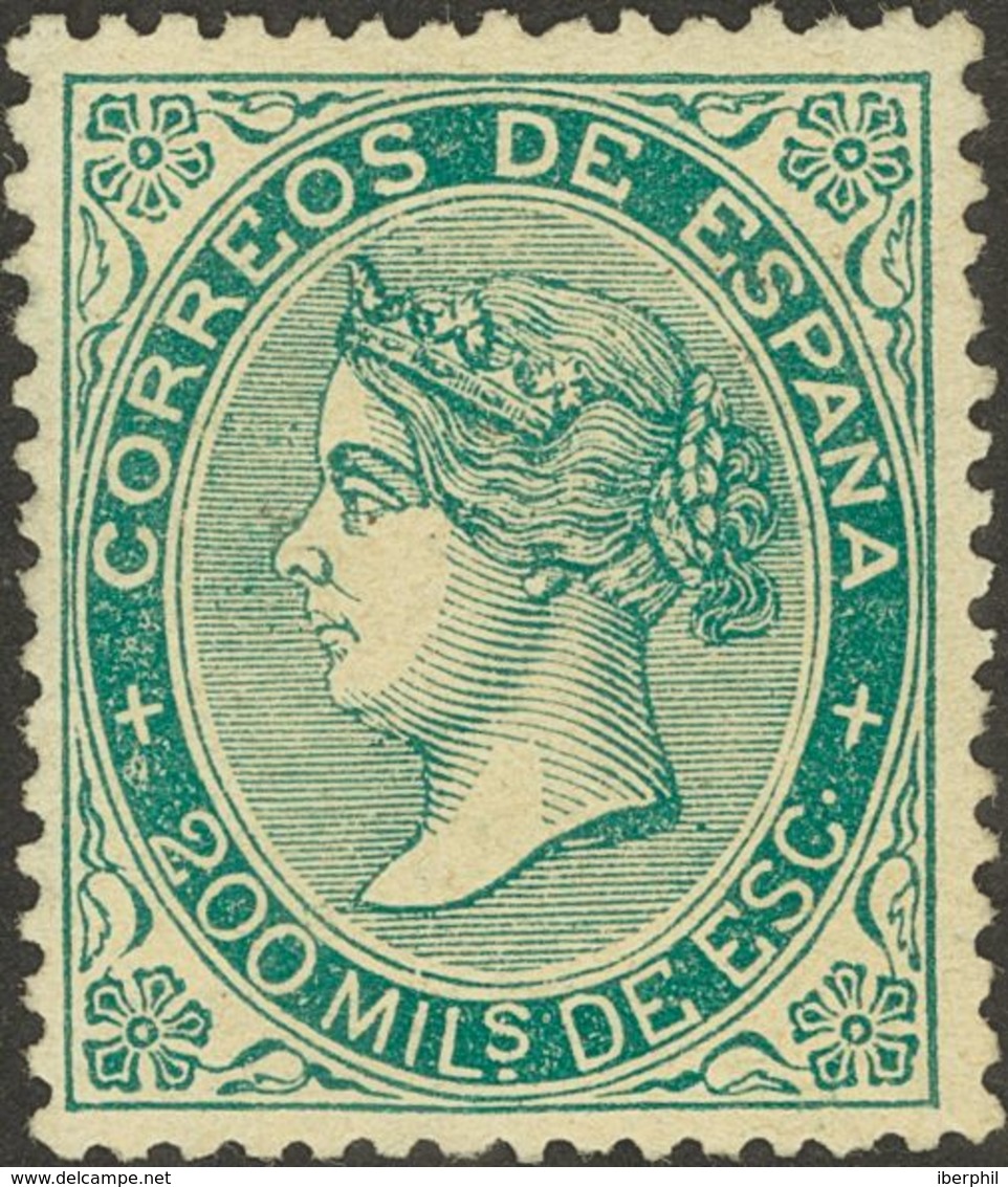 (*)100. 1868. 200 Mils Verde. Bonito Centraje Y Color. MAGNIFICO. Cert. GRAUS. Edifil 2018: 255 Euros - Autres & Non Classés