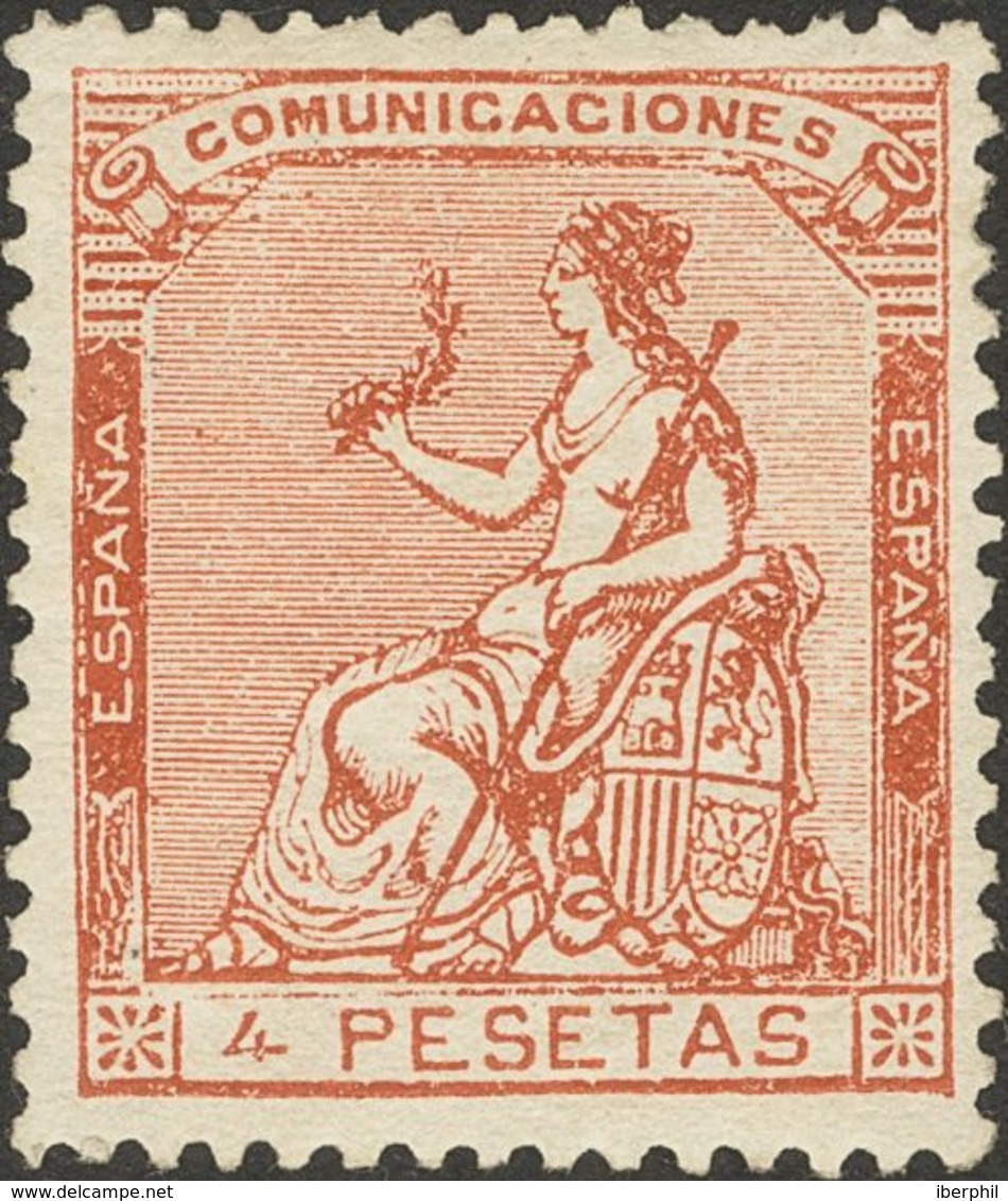 *139. 1873. 4 Pts Castaño. Excelente Centraje Y Color Intenso. MAGNIFICO Y RARO. Cert. CEM. Edifil 2018: 990 Euros - Otros & Sin Clasificación