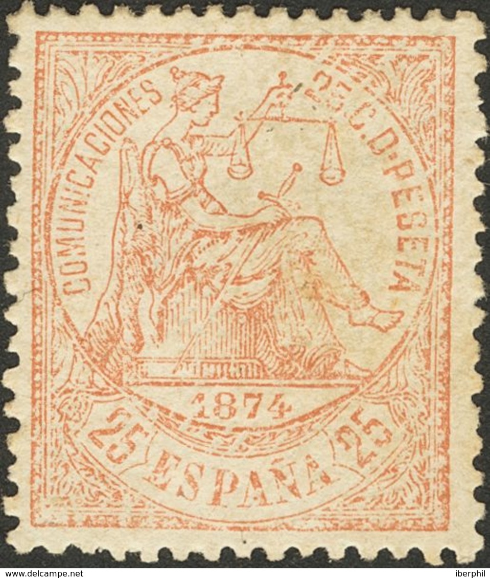 *147p. 1874. 25 Cts Castaño. Variedad PAPEL CON FILIGRANA CIFRAS Y PAPEL CARTON. MAGNIFICO Y RARO. Edifil 2014: 380 Euro - Sonstige & Ohne Zuordnung