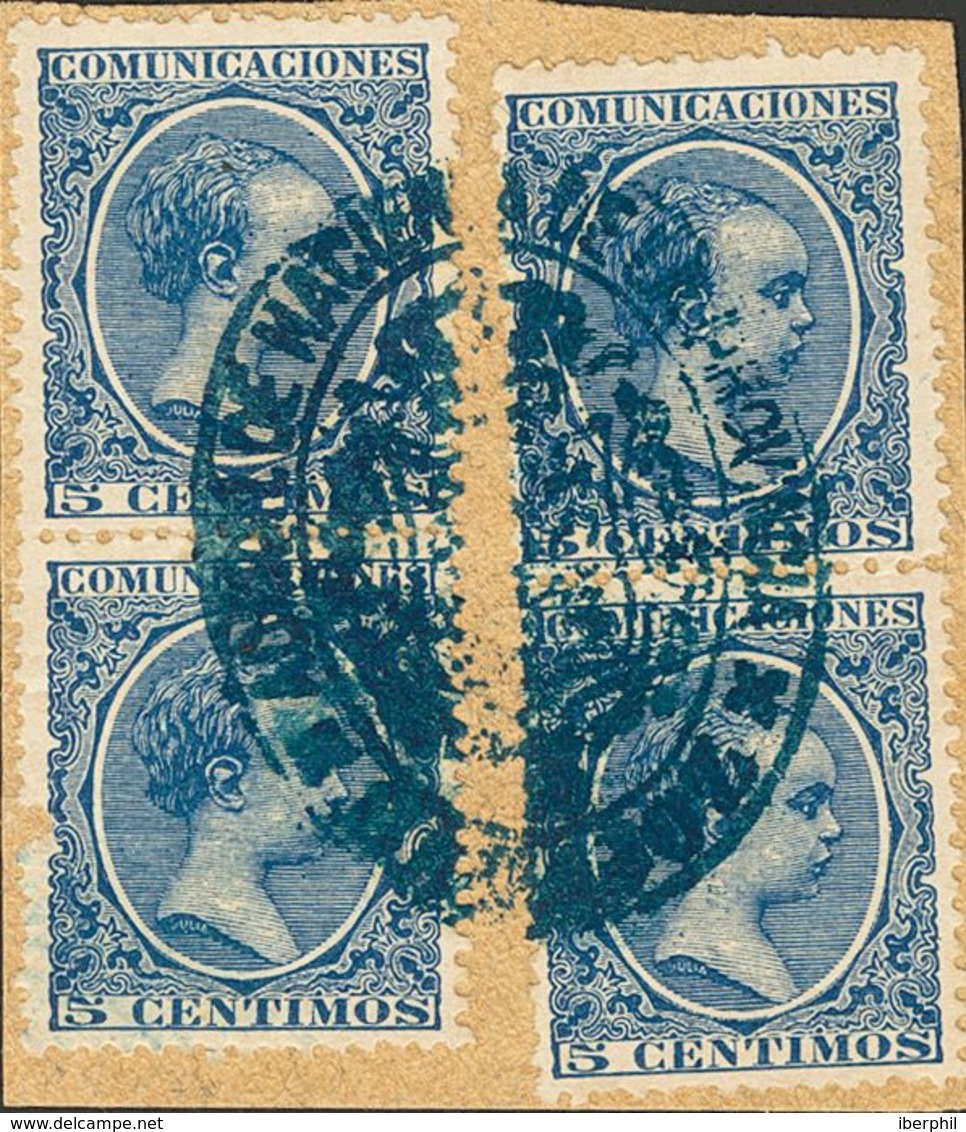 Fragmento 215(4). 1889. 5 Cts Azul, Dos Parejas, Sobre Fragmento. Matasello ADMINISTRACION DE HACIENDA DE LA PROVINCIA / - Altri & Non Classificati