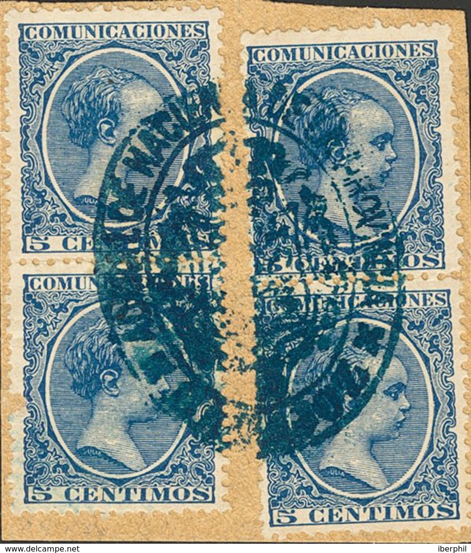 Fragmento 215(4). 1889. 5 Cts Azul, Dos Parejas, Sobre Fragmento. Matasello ADMINISTRACION DE HACIENDA DE LA PROVINCIA / - Other & Unclassified