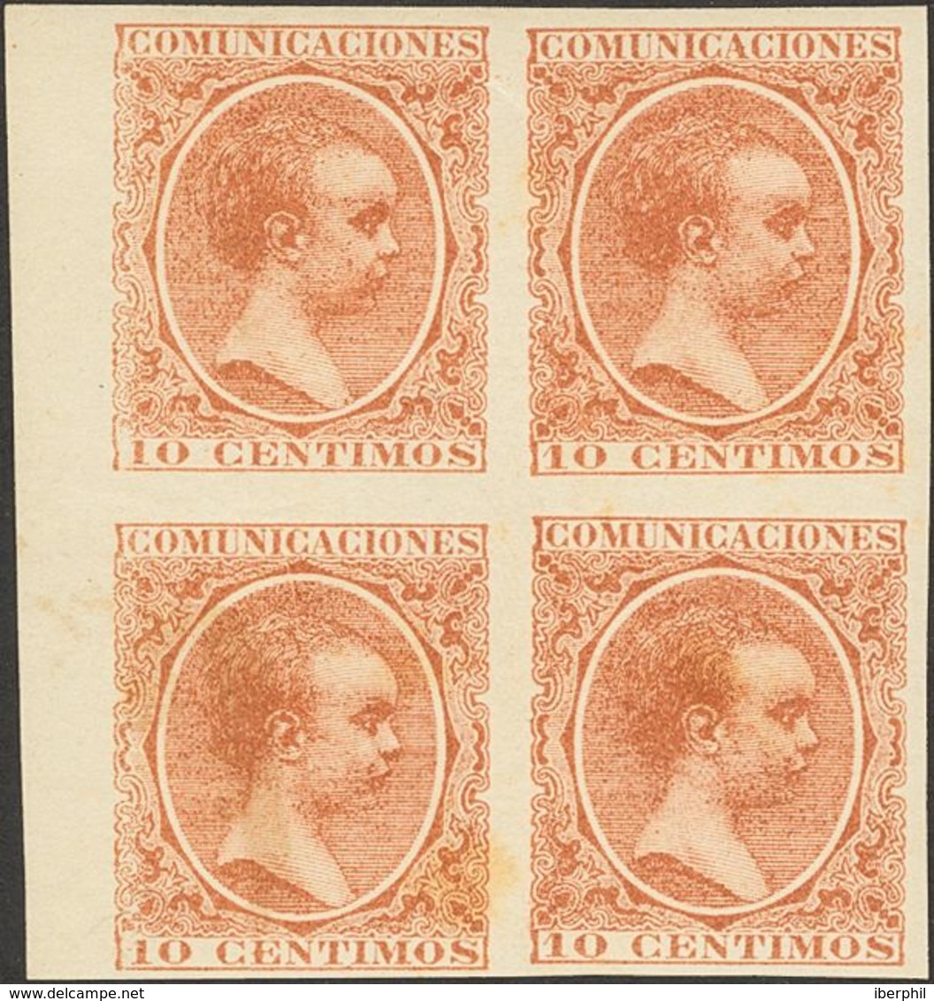 **217s(4). 1889. 10 Cts Castaño, Bloque De Cuatro. SIN DENTAR. MAGNIFICO Y RARO. Edifil 2011: +228 Euros - Other & Unclassified