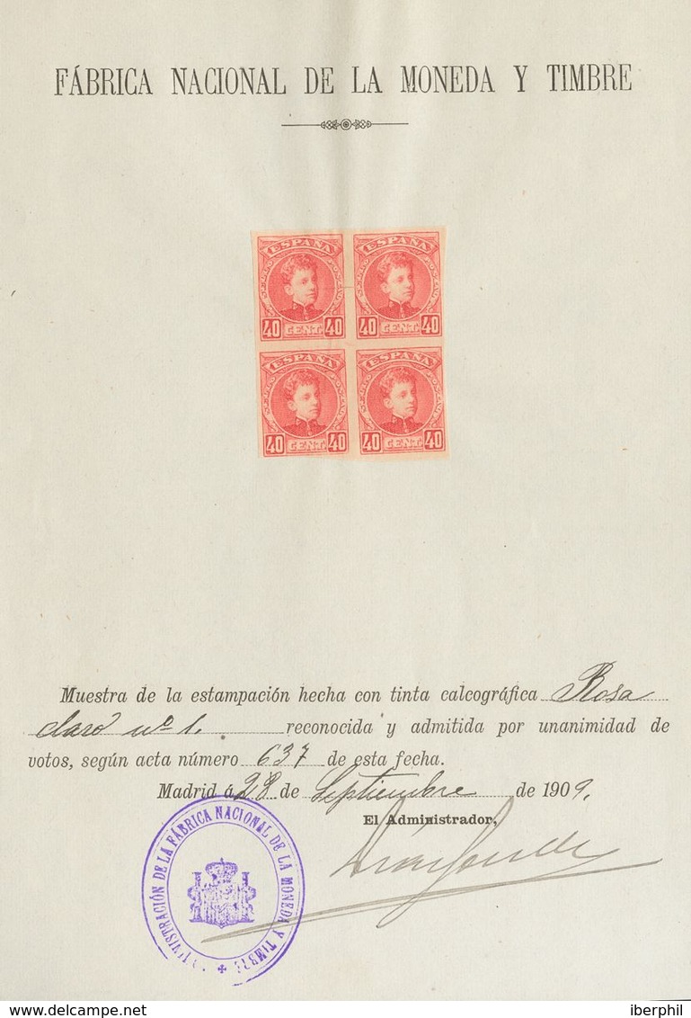 (*)251s(4). 1901. 40 Cts Rosa SIN DENTAR, Bloque De Cuatro (los Sellos Superiores Insignificante Doblez), Sobre Un Docum - Other & Unclassified