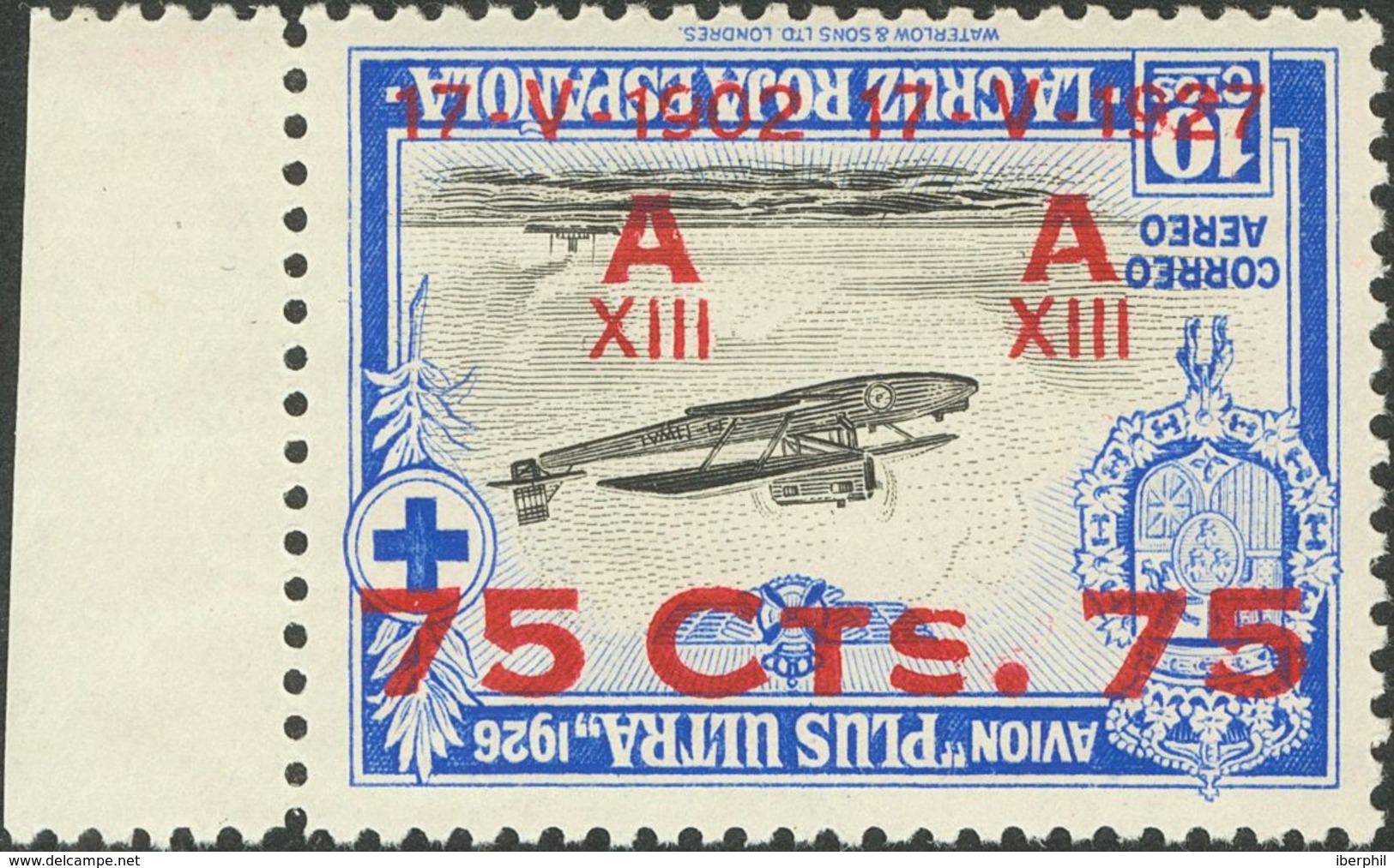 **388hi, 389hi. 1927. 75 Cts Sobre 5 Cts Negro Y 75 Cts Sobre 10 Cts Azul. Variedad SOBRECARGA INVERTIDA. MAGNIFICO. Edi - Sonstige & Ohne Zuordnung