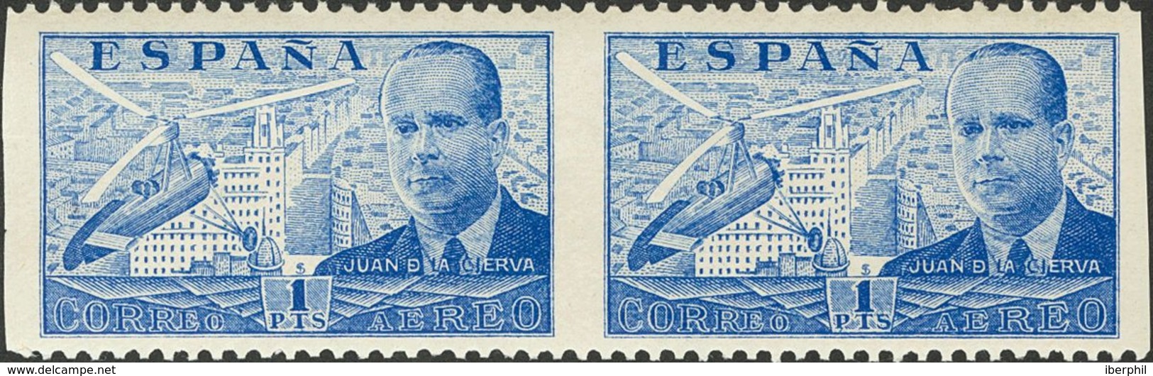 **883sv(2), 884sv(2). 1939. 50 Cts Castaño Y 1 Pts Azul, Parejas. Variedad SIN DENTADO VERTICAL. MAGNIFICO. Edifil 2015: - Other & Unclassified