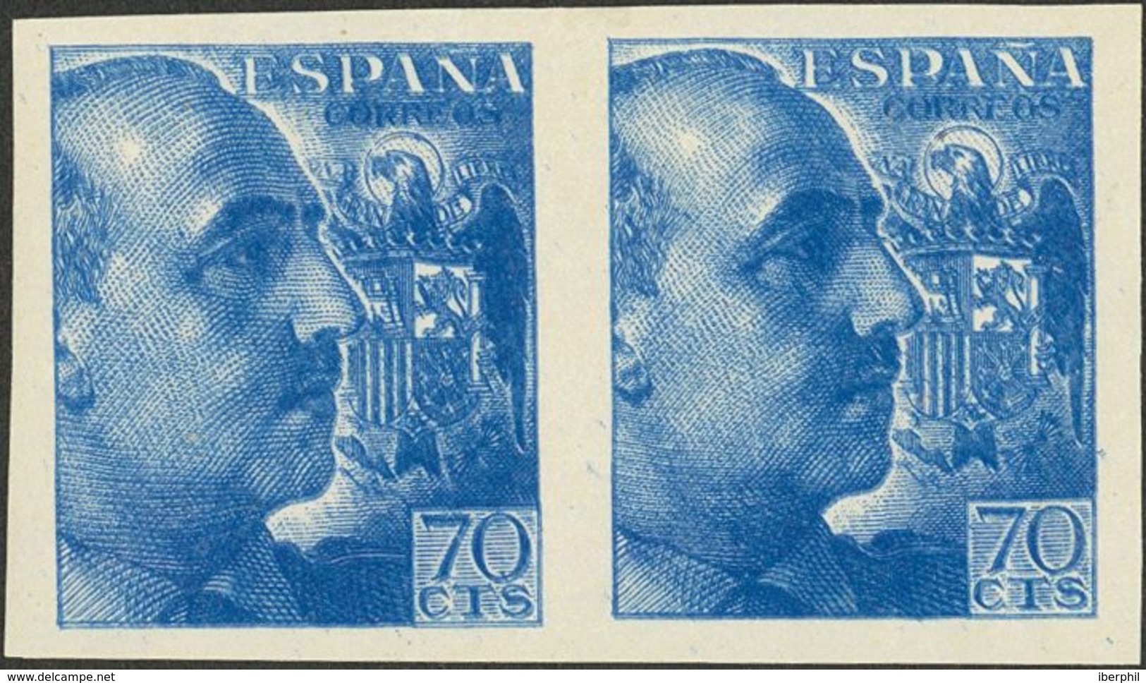 *929eds(2). 1939. 70 Cts Azul, Pareja. SIN DENTAR Y DOBLE IMPRESION. MAGNIFICO Y RARO, NO CATALOGADO SIN DENTAR. - Other & Unclassified