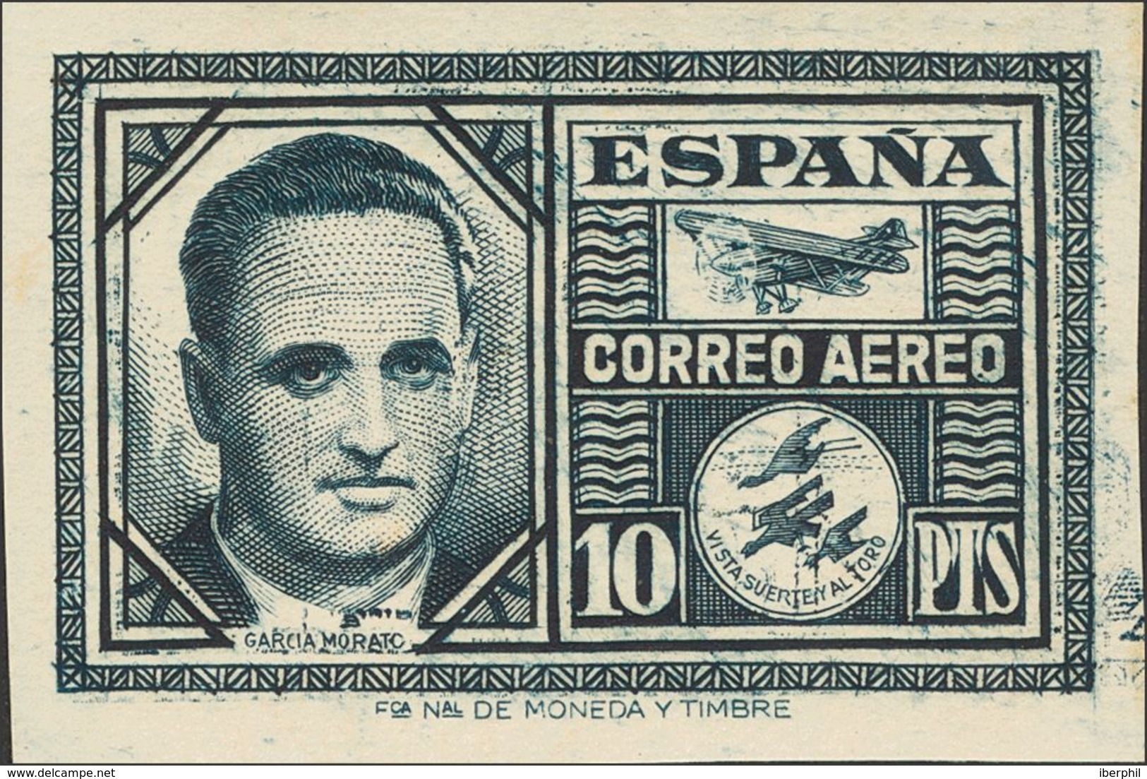 **992cca. 1945. 10 Pts Azul Oscuro. CAMBIO DE COLOR Y SIN DENTAR. MAGNIFICO Y RARO. Edifil 2018: ++465 Euros - Other & Unclassified