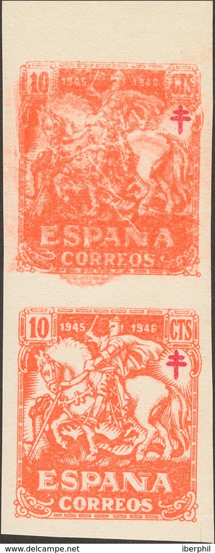 *993s(2). 1945. 10 Cts Rojo, Pareja (uno De Los Sellos Impresión Acuosa). SIN DENTAR. MAGNIFICA Y RARISIMA. - Other & Unclassified