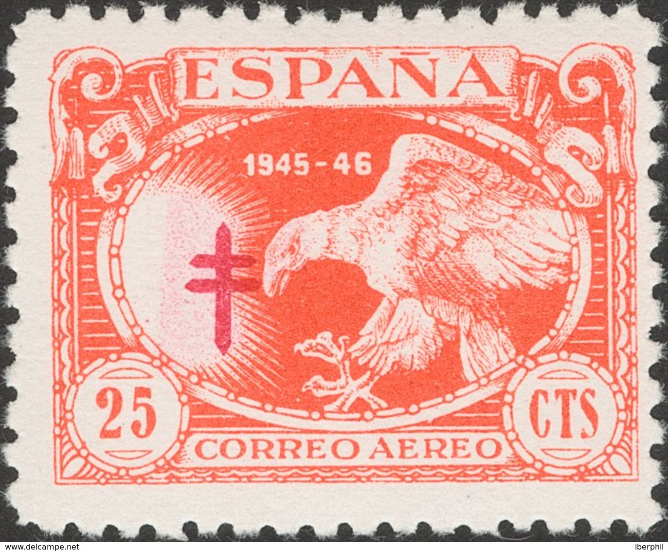 **997ica, 997id. 1945. 25 Cts Rojo, Dos Sellos. Variedad CRUZ DE LORENA CALCADA Y CRUZ DE LORENA DESPLAZADA. MAGNIFICOS. - Other & Unclassified