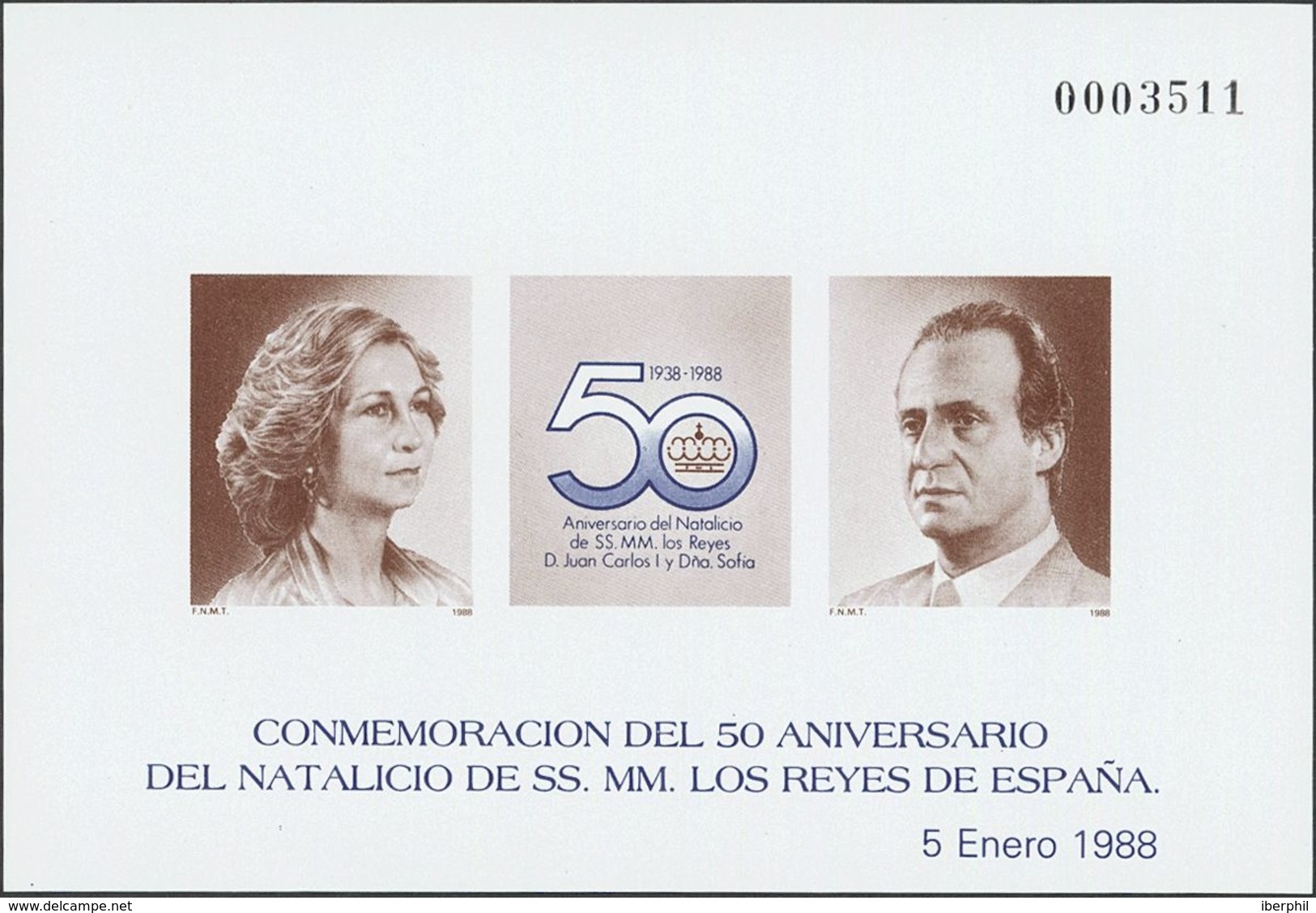 **15P. 1988. Prueba De Lujo. 50º ANIVERSARIO NATALICIO DE LOS REYES. MAGNIFICA. Edifil 2018: 120 Euros - Sonstige & Ohne Zuordnung