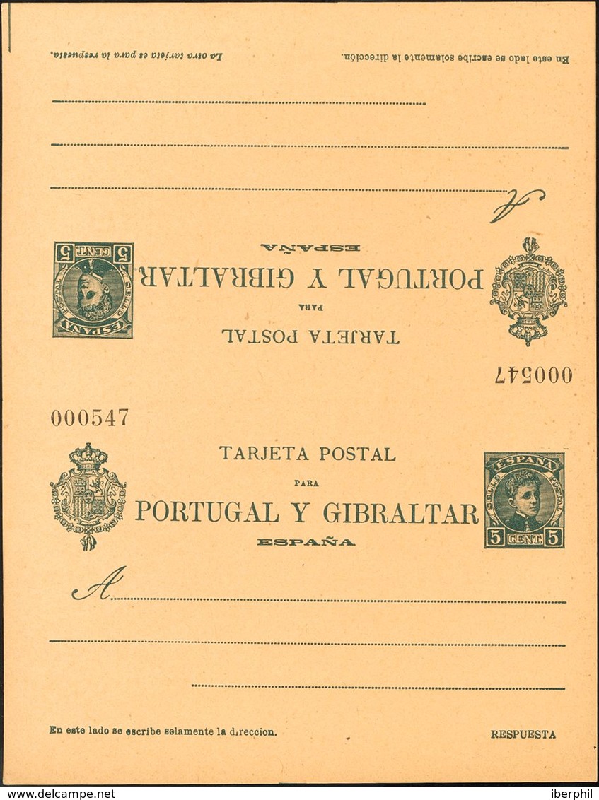 **EP44. 1903. 5 Cts + 5 Cts Verde Azul Sobre Tarjeta Entero Postal De Ida Y Vuelta (sin Plegar). MAGNIFICA. (Láiz 2006,  - Other & Unclassified