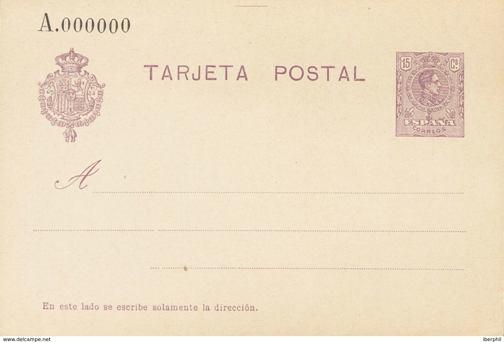 (*)EP50N. 1910. 15 Cts Violeta Sobre Tarjeta Entero Postal. NºA000.000. MAGNIFICA. Edifil 2017: 105 Euros - Otros & Sin Clasificación
