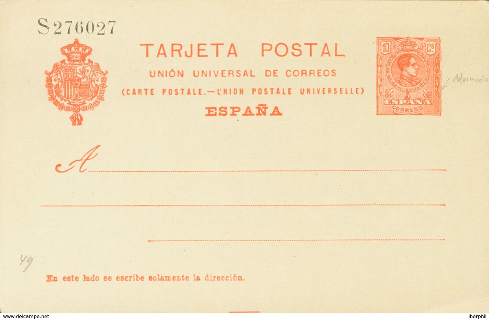 (*)EP53. 1910. 10 Cts Naranja Sobre Tarjeta Entero Postal. MAGNIFICA. Edifil 2018: 45 Euros - Sonstige & Ohne Zuordnung