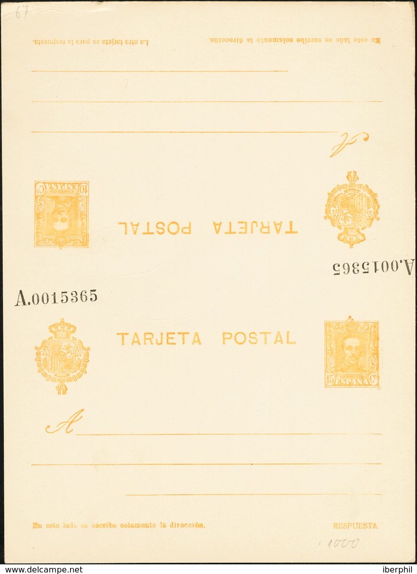 **EP58. 1925. 10 Cts + 15 Cts Amarillo Sobre Tarjeta Entero Postal De Ida Y Vuelta (sin Doblar). MAGNIFICA Y RARA. (Láiz - Otros & Sin Clasificación