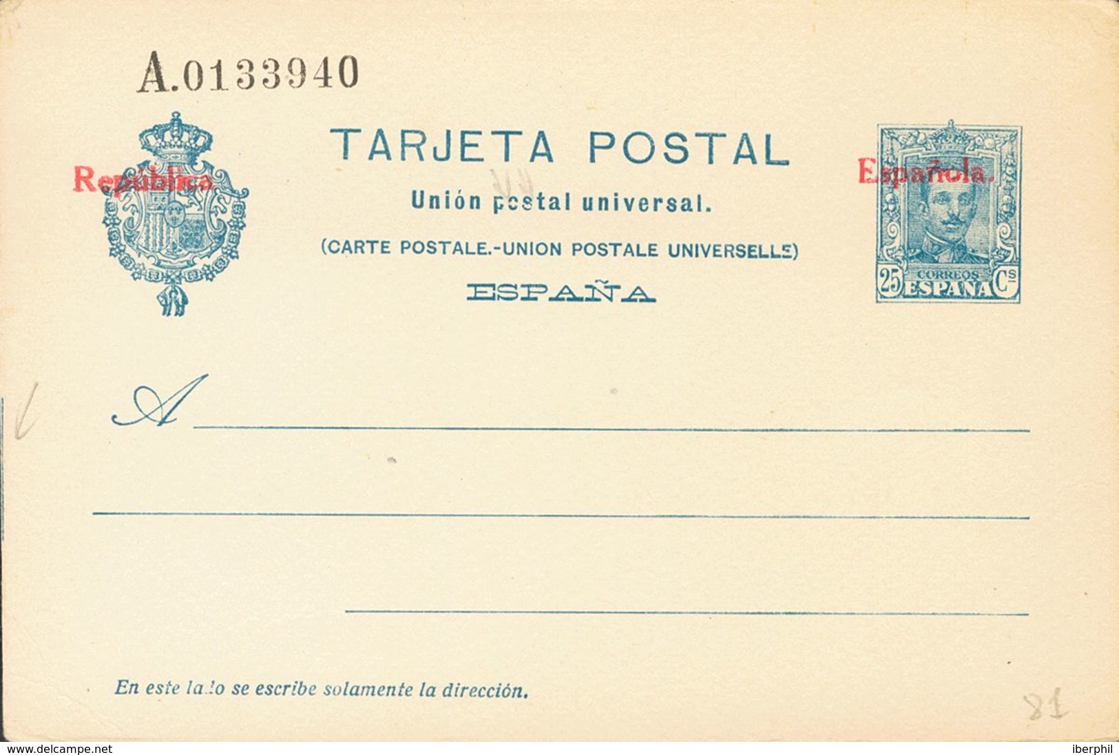 (*)EP63. 1931. 25 Cts Azul Sobre Tarjeta Entero Postal. MAGNIFICA. Edifil 2018: 89 Euros - Otros & Sin Clasificación