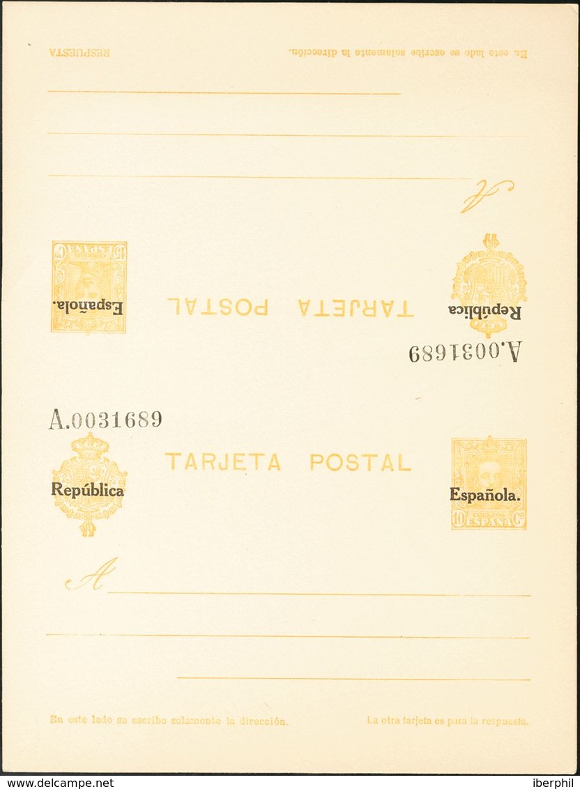 **EP64. 1931. 10 Cts + 15 Cts Amarillo Sobre Tarjeta Entero Postal De Ida Y Vuelta (sin Doblar). MAGNIFICA Y RARA. (Laíz - Altri & Non Classificati