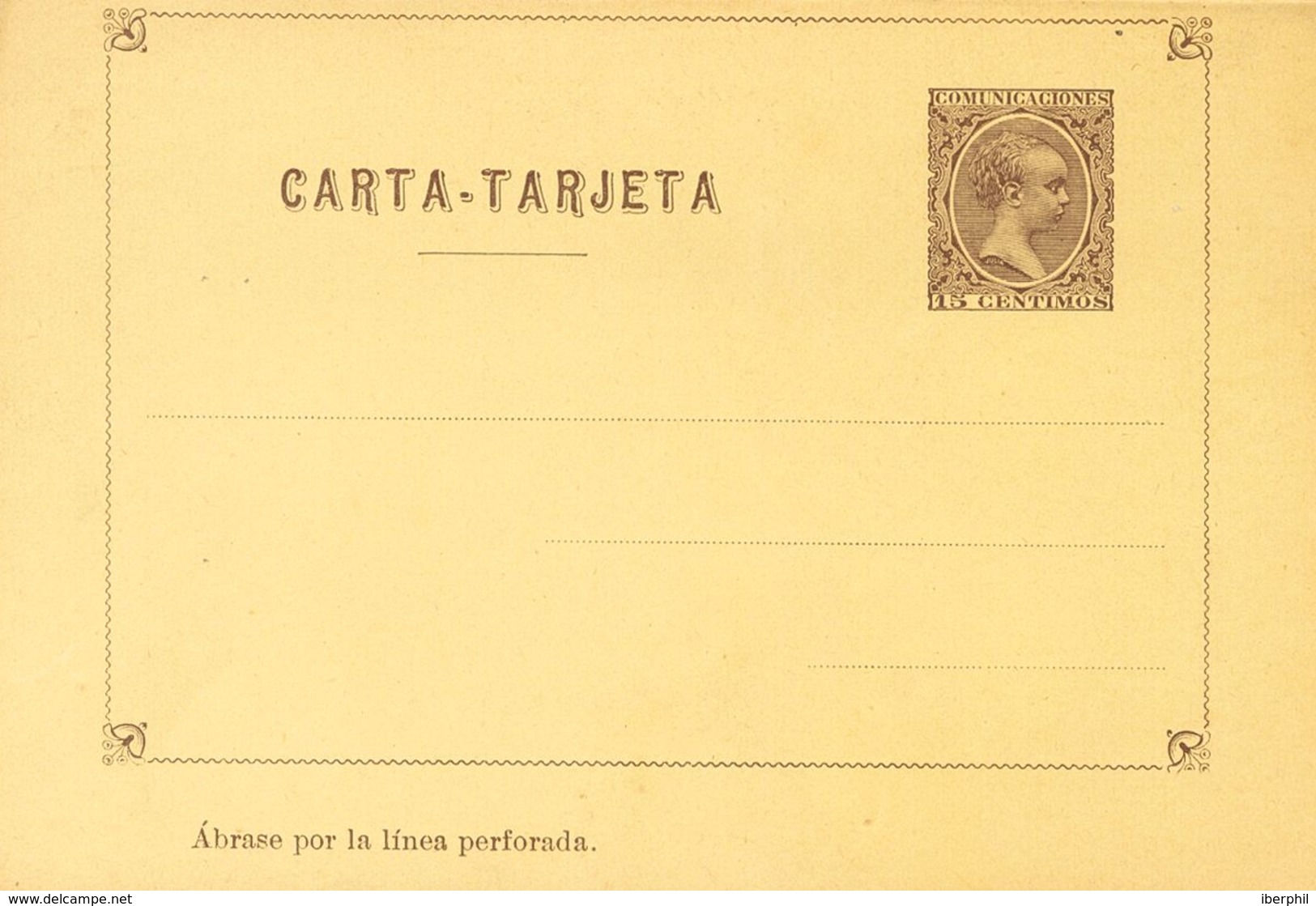 (*)EP1. 1892. 15 Cts Castaño Sobre Carta-Tarjeta Entero Postal Privado (sin Anuncios). MAGNIFICO. (Láiz 2006, 180 Euros) - Otros & Sin Clasificación