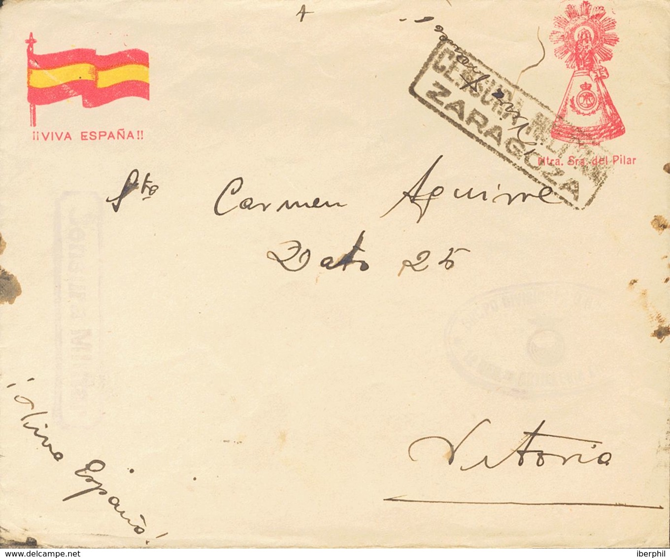 Sobre . 1938. Carta Del FRENTE DE TERUEL A VITORIA. Circulada Con Franquicia REGIMIENTO DE ARTILLERIA. MAGNIFICA Y RARA. - Other & Unclassified