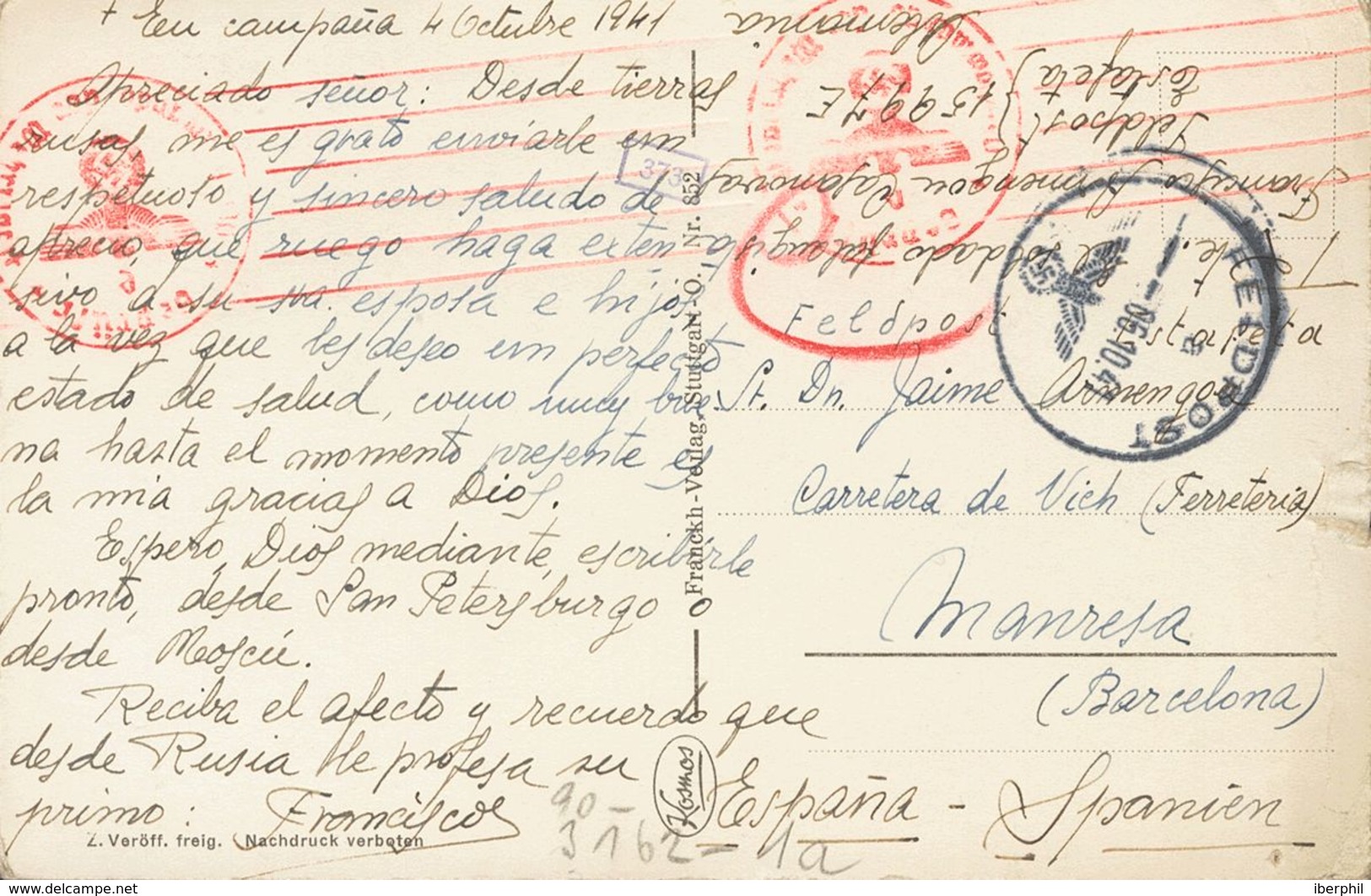 Sobre . 1941. (4-Octubre). Postal De Campaña Desde "el Frente Ruso" Feldpost Nº15997E Perteneciente A La 12ª Compañía (a - Other & Unclassified