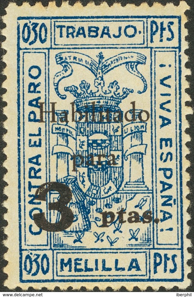 (*). (1938ca). 1'50 Pts Sobre 60 Cts Rojo Y 3 Pts Sobre 30 Cts Azul (conservación Habitual). MELILLA. BONITOS Y RAROS. ( - Otros & Sin Clasificación