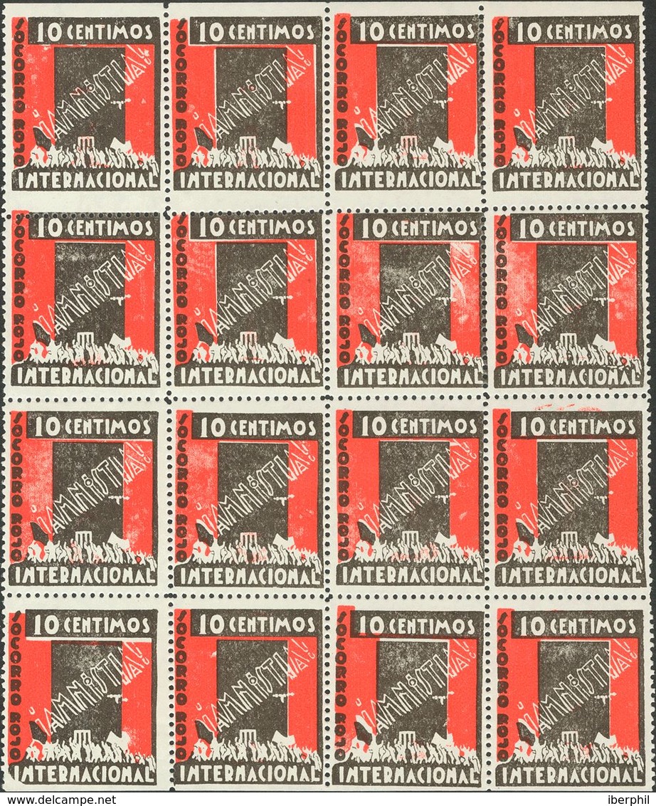 (*). 1935. 10 Cts Rojo Y Negro, Bloque De Dieciséis. SRI AMNISTIA INTERNACIONAL. MAGNIFICO Y RARO UN BLOQUE DE ESTE TAMA - Other & Unclassified