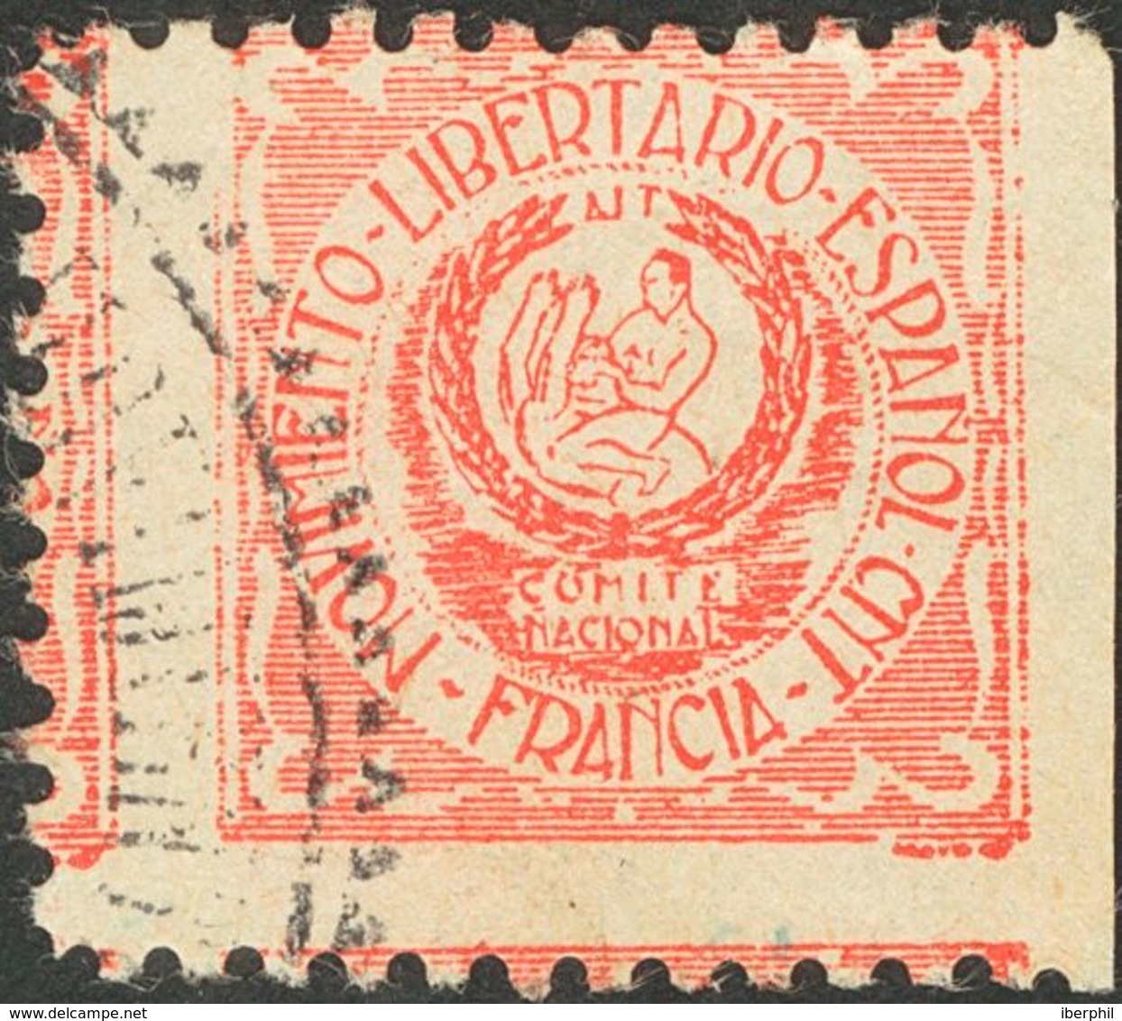 º. (1937ca). Sin Valor, Rojo. AIT-CNT MOVIMIENTO LIBERTARIO ESPAÑOL / FRANCIA. MAGNIFICA Y RARISIMA. (Allepuz 1885, Simi - Autres & Non Classés