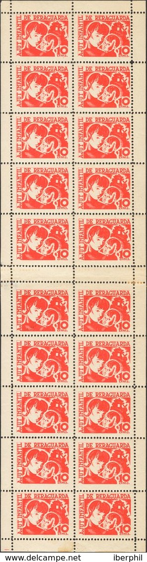 **. 1937. Carnet Completo De Veinte Sellos Del 10 Cts Rojo AJUT INFANTIL DE RERAGUARDA. MAGNIFICO Y MUY RARO COMPLETO. ( - Sonstige & Ohne Zuordnung