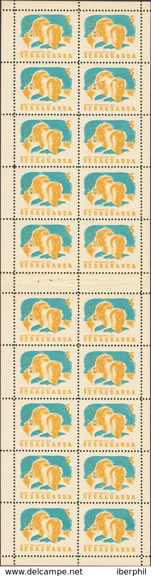 **. 1937. Carnet Completo De Cuarenta Sellos Del 5 Cts Azul Y Ocre AJUT INFANTIL DE RERAGUARDA. MAGNIFICO Y MUY RARO COM - Sonstige & Ohne Zuordnung