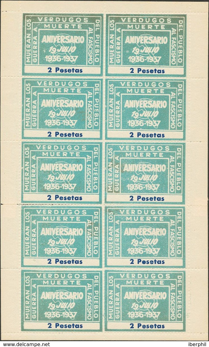 **/*. 1937. 2 Pts Azul Claro, Mini-hoja De Diez Viñetas. MUERAN LOS VERDUGOS DEL PUEBLO. MAGNIFICA Y RARA. (Guillamón 25 - Other & Unclassified