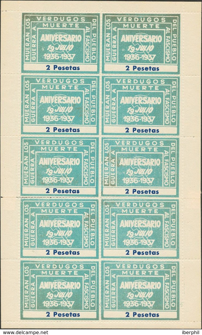 **/*. 1937. 2 Pts Azul Claro, Mini-hoja De Diez Viñetas. MUERAN LOS VERDUGOS DEL PUEBLO. MAGNIFICA Y RARA. (Guillamón 25 - Altri & Non Classificati