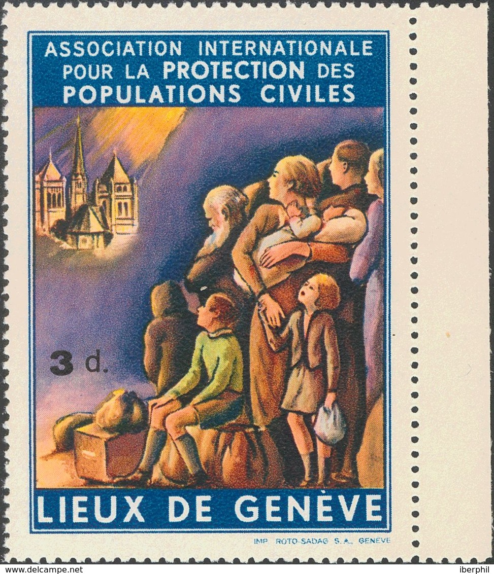 **. (1939ca). 3 D Multicolor. ASSOCIATION INTERNATIONALE POUR LA PROTECTION DES POPULATIONS CIVILES / LIEUX DE GENEVE. M - Autres & Non Classés