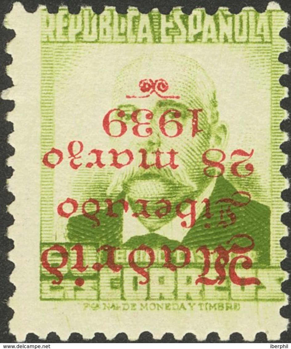 *6hi, 15hi, 16hi, 24hi. 1939. 15 Cts Verde Gris, 60 Cts Verde Oliva (sobrecarga Carmín), 60 Cts Verde Oliva (sobrecarga  - Autres & Non Classés