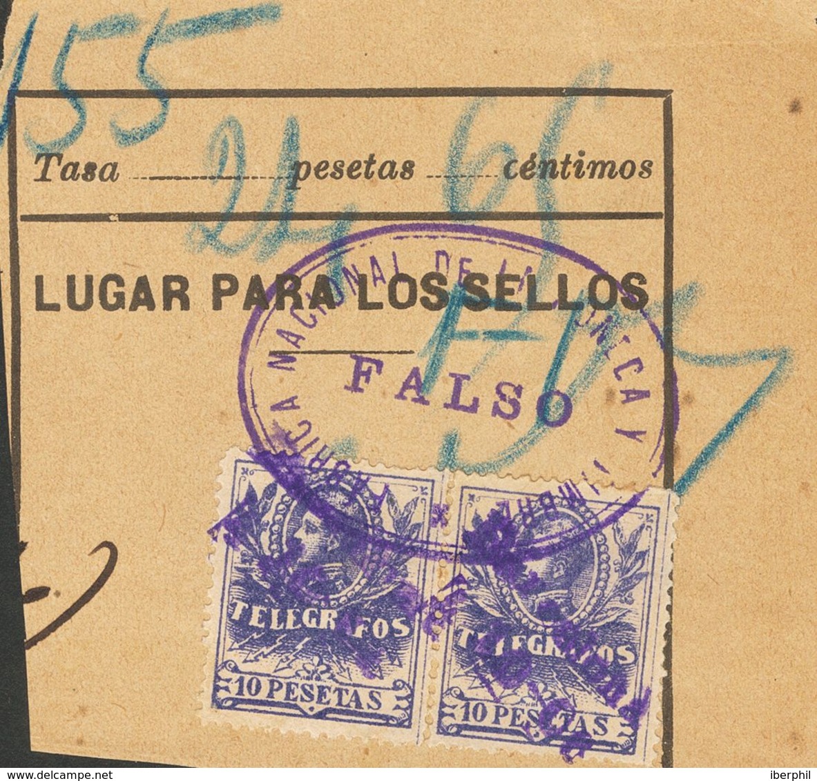 Fragmento 46F(2). 1905. 10 Pts Violeta, Pareja, Sobre Fragmento. FALSO POSTAL. Matasello FABRICA NACIONAL DE MONEDA Y TI - Other & Unclassified