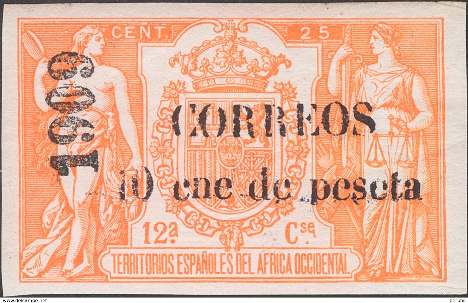 *50Ghe. 1909. 10 Cts Sobre 25 Cts Naranja. Variedad "CNE" EN LUGAR DE "CEN". MAGNIFICO. Edifil 2018: 170 Euros - Autres & Non Classés