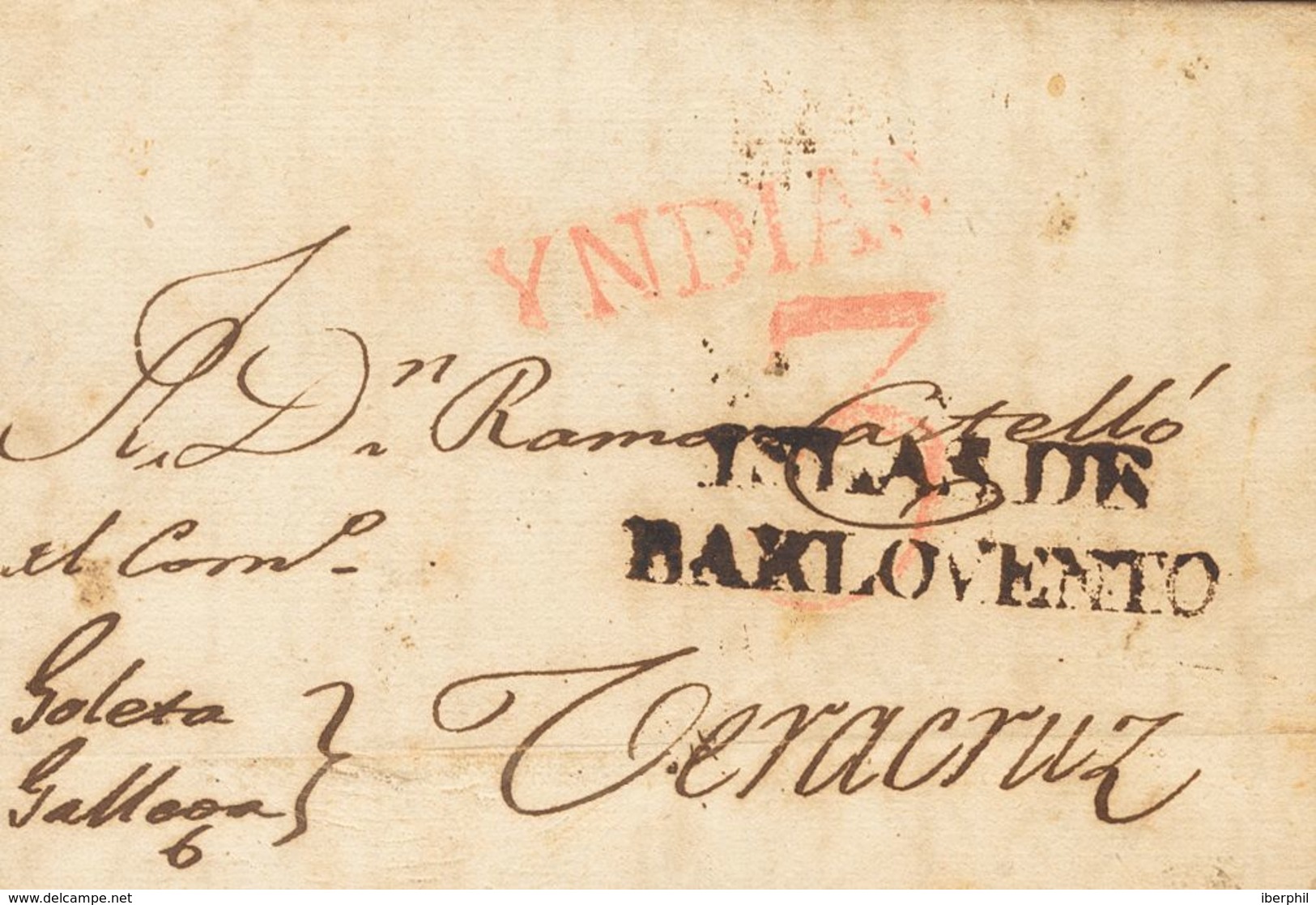 Sobre . 1818. LA HABANA A VERACRUZ (MEJICO) (circulada Vía Cádiz, Por Lo Que Cruzó El Atlántico Dos Veces). Marca ISLAS  - Other & Unclassified