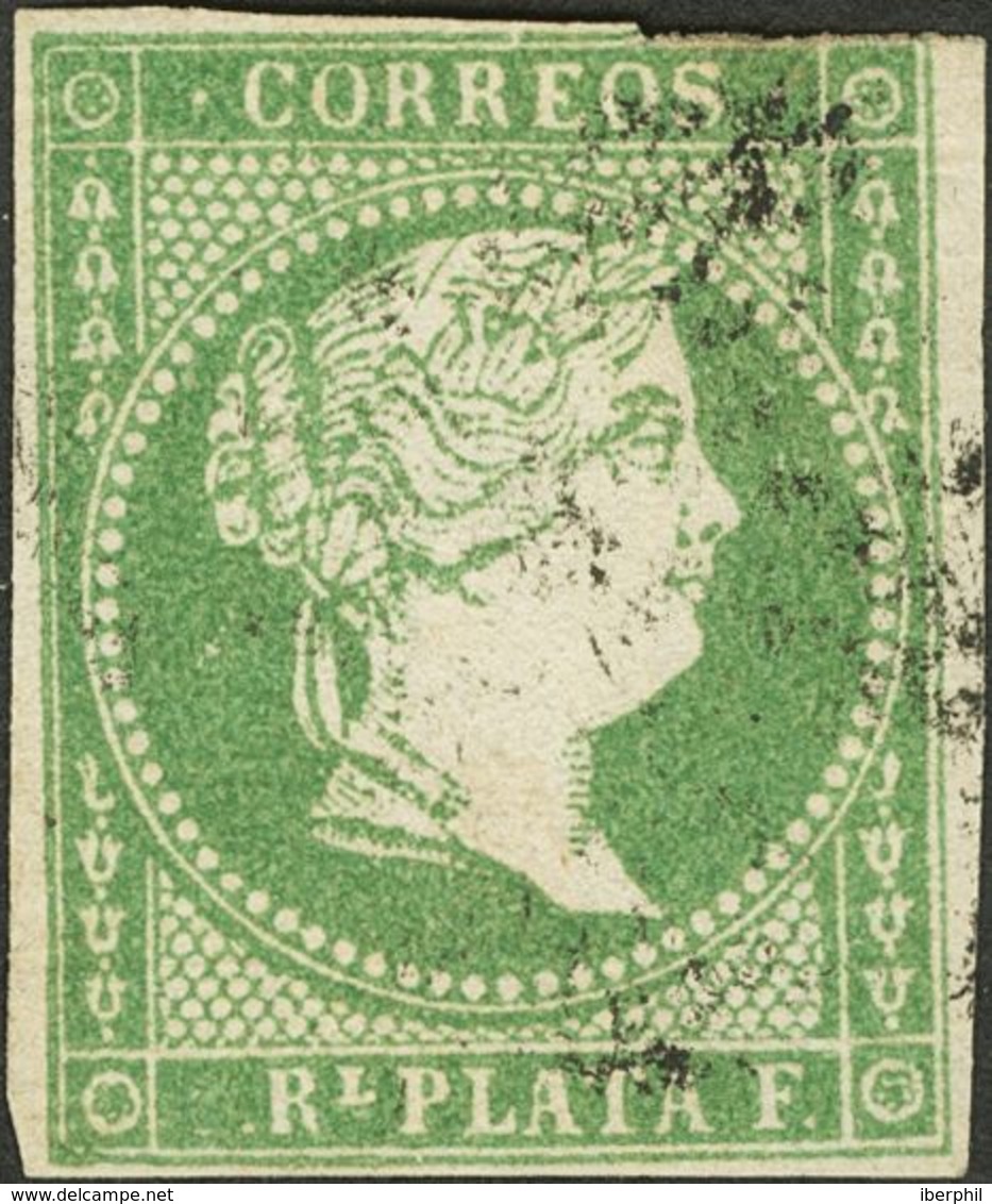 ºAnt.8. 1857. 1 Real Verde. Variedad SIN CIFRA "1", Producida Por El Empastamiento De La Tinta. MAGNIFICO Y MUY RARO, NO - Other & Unclassified