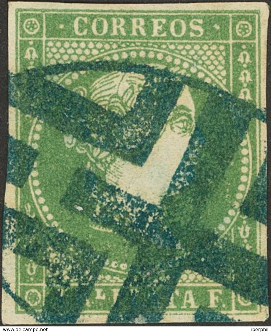 ºAnt.8. 1861. 1 Real Verde. Matasello PARRILLA OVAL, En Azul De Puerto Plata Y Utilizada Durante El Periodo De Anexión D - Sonstige & Ohne Zuordnung