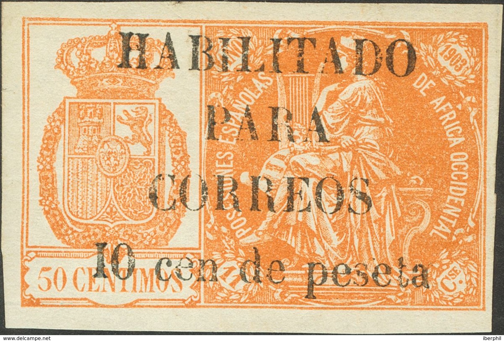 *26E. 1904. 10 Cts Sobre 50 Cts Naranja. MAGNIFICO. Cert. CEM. Edifil 2018: 184 Euros - Otros & Sin Clasificación