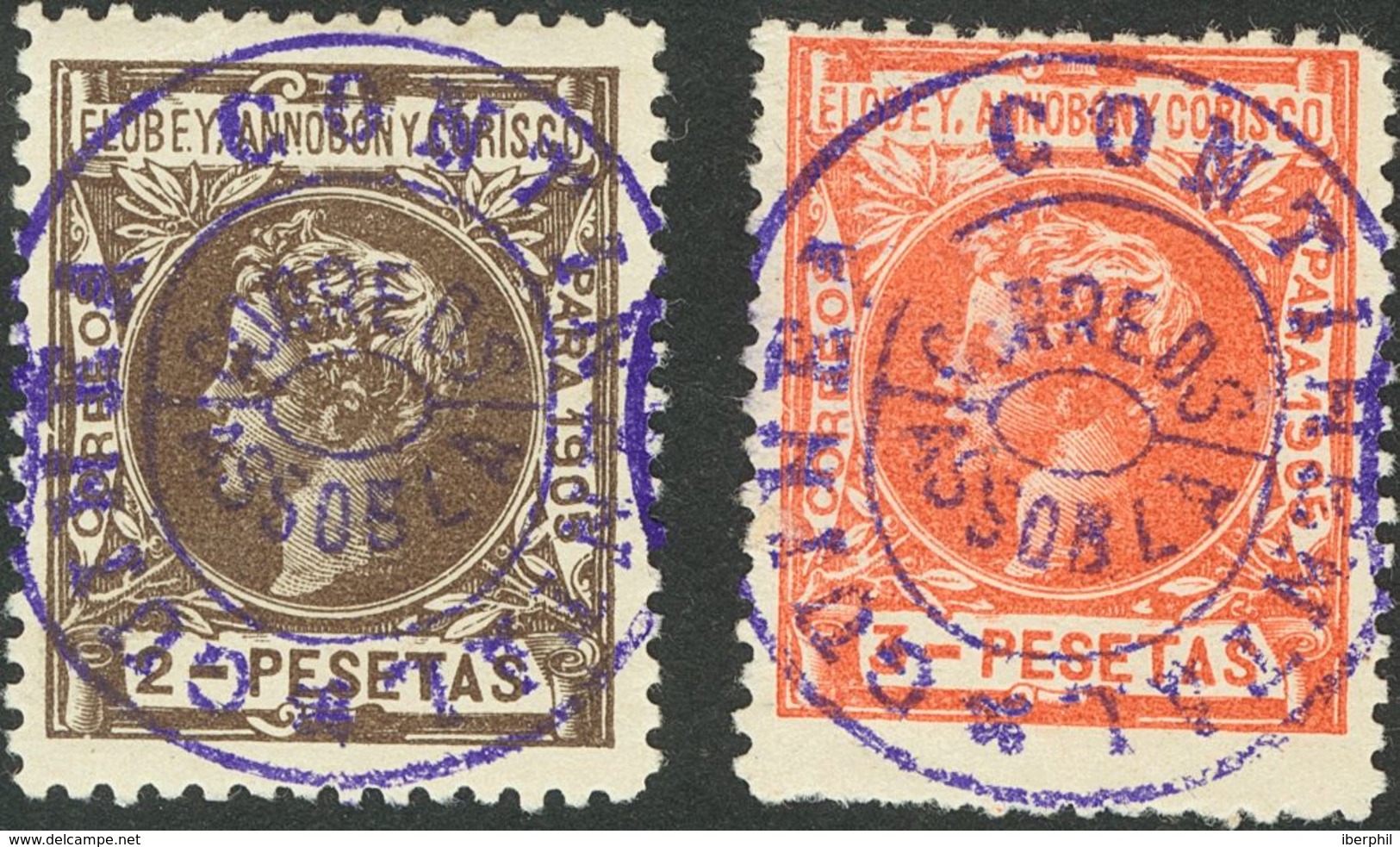 *42A/N. 1905. Serie Corta (hasta El 3 Pts Rojo). Sobrecarga GUINEA CONTINENTAL / CORREOS / ASSOBLA, En Violeta. MAGNIFIC - Sonstige & Ohne Zuordnung