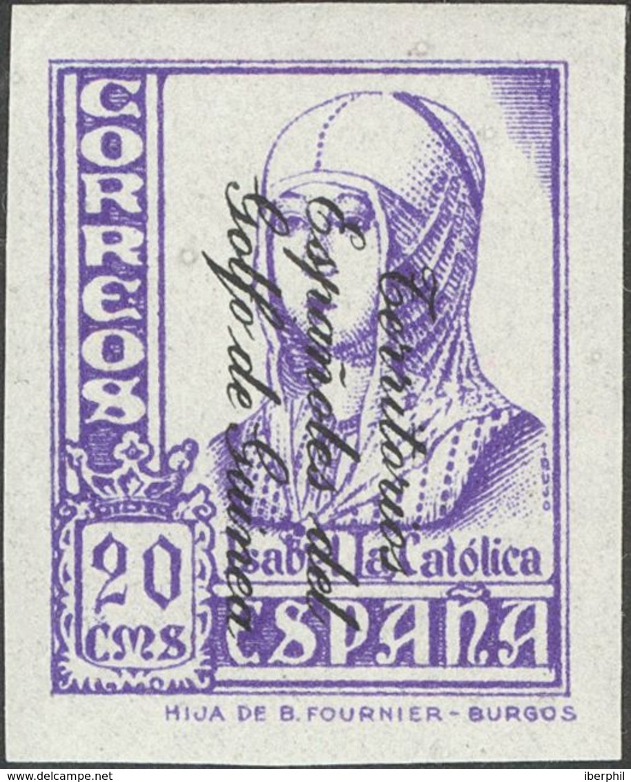 **258shi. 1939. 20 Cts Violeta. Variedad SOBRECARGA INVERTIDA Y SIN DENTAR. MAGNIFICA Y RARA. Edifil 2018: +255 Euros - Sonstige & Ohne Zuordnung