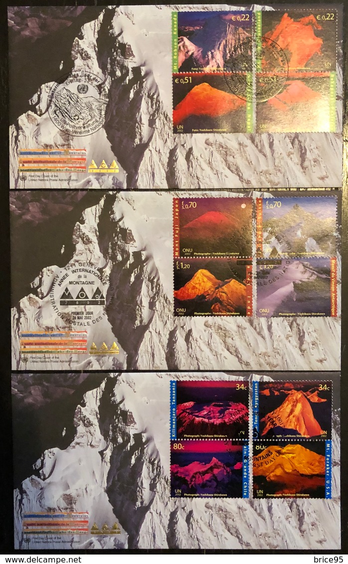 Nations Unies FDC - Premier Jour - Lot De 3 FDC - Thématique Montagnes - 2002 - Collections, Lots & Series